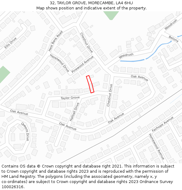 32, TAYLOR GROVE, MORECAMBE, LA4 6HU: Location map and indicative extent of plot