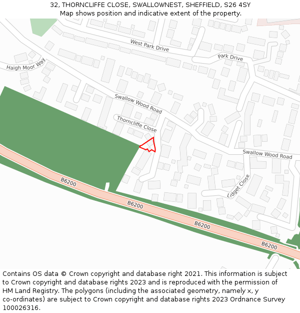 32, THORNCLIFFE CLOSE, SWALLOWNEST, SHEFFIELD, S26 4SY: Location map and indicative extent of plot