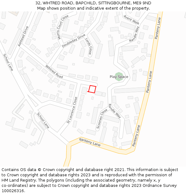 32, WIHTRED ROAD, BAPCHILD, SITTINGBOURNE, ME9 9ND: Location map and indicative extent of plot