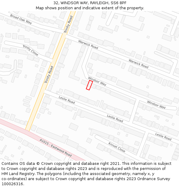 32, WINDSOR WAY, RAYLEIGH, SS6 8PF: Location map and indicative extent of plot