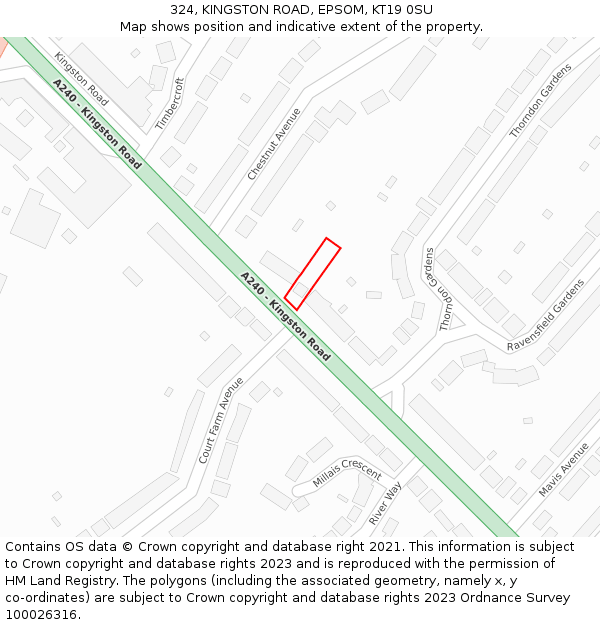 324, KINGSTON ROAD, EPSOM, KT19 0SU: Location map and indicative extent of plot