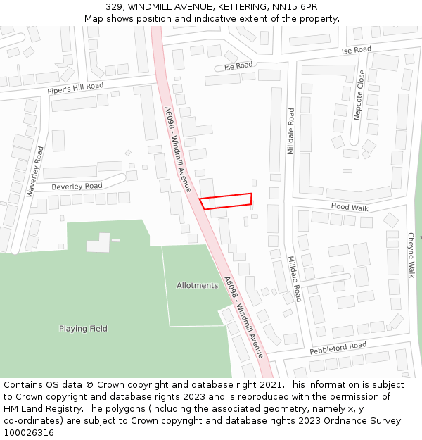 329, WINDMILL AVENUE, KETTERING, NN15 6PR: Location map and indicative extent of plot