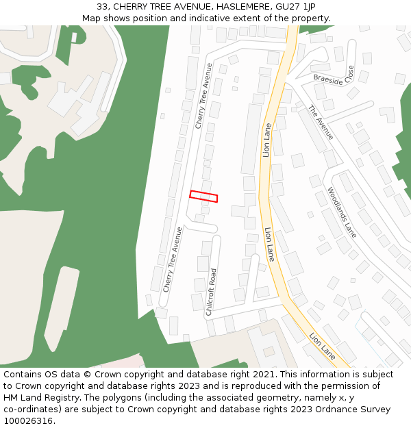 33, CHERRY TREE AVENUE, HASLEMERE, GU27 1JP: Location map and indicative extent of plot