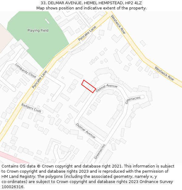 33, DELMAR AVENUE, HEMEL HEMPSTEAD, HP2 4LZ: Location map and indicative extent of plot