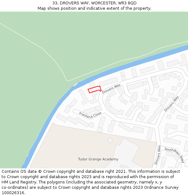 33, DROVERS WAY, WORCESTER, WR3 8QD: Location map and indicative extent of plot