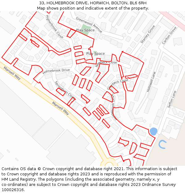 33, HOLMEBROOK DRIVE, HORWICH, BOLTON, BL6 6RH: Location map and indicative extent of plot