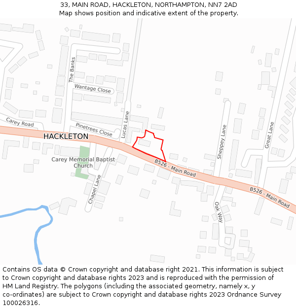 33, MAIN ROAD, HACKLETON, NORTHAMPTON, NN7 2AD: Location map and indicative extent of plot