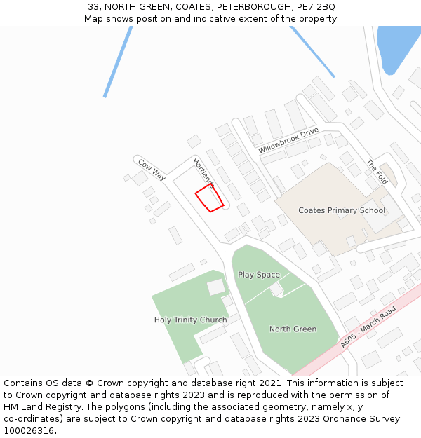 33, NORTH GREEN, COATES, PETERBOROUGH, PE7 2BQ: Location map and indicative extent of plot