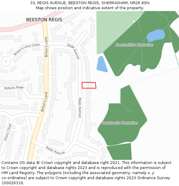 33, REGIS AVENUE, BEESTON REGIS, SHERINGHAM, NR26 8SN: Location map and indicative extent of plot