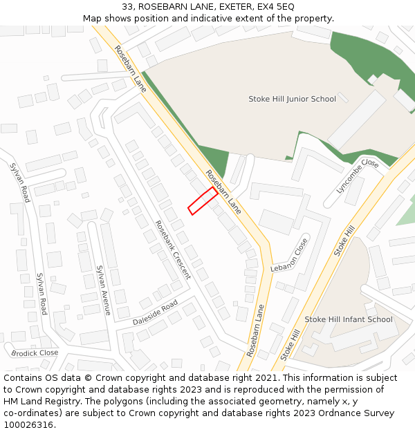 33, ROSEBARN LANE, EXETER, EX4 5EQ: Location map and indicative extent of plot