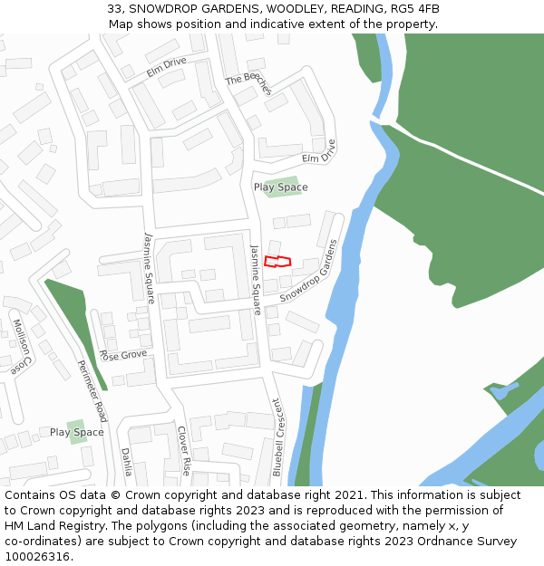 33, SNOWDROP GARDENS, WOODLEY, READING, RG5 4FB: Location map and indicative extent of plot