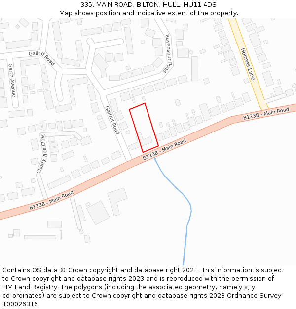 335, MAIN ROAD, BILTON, HULL, HU11 4DS: Location map and indicative extent of plot