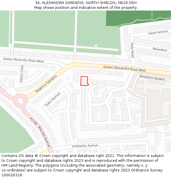 34, ALEXANDRA GARDENS, NORTH SHIELDS, NE29 0SH: Location map and indicative extent of plot