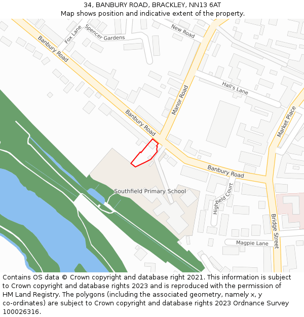 34, BANBURY ROAD, BRACKLEY, NN13 6AT: Location map and indicative extent of plot