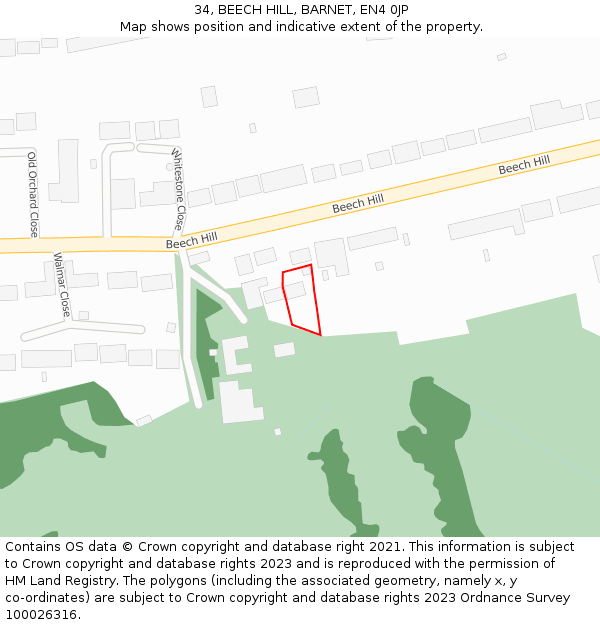 34, BEECH HILL, BARNET, EN4 0JP: Location map and indicative extent of plot