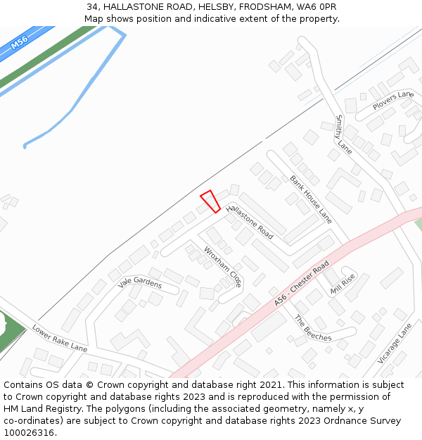 34, HALLASTONE ROAD, HELSBY, FRODSHAM, WA6 0PR: Location map and indicative extent of plot