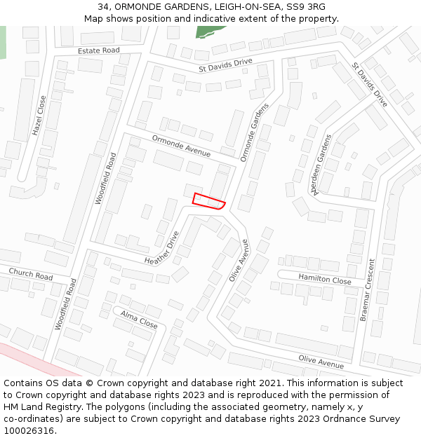 34, ORMONDE GARDENS, LEIGH-ON-SEA, SS9 3RG: Location map and indicative extent of plot