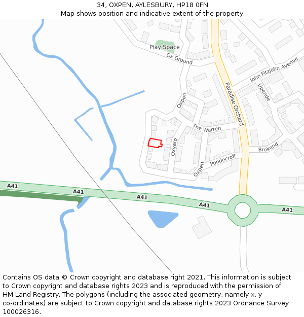 34, OXPEN, AYLESBURY, HP18 0FN: Location map and indicative extent of plot