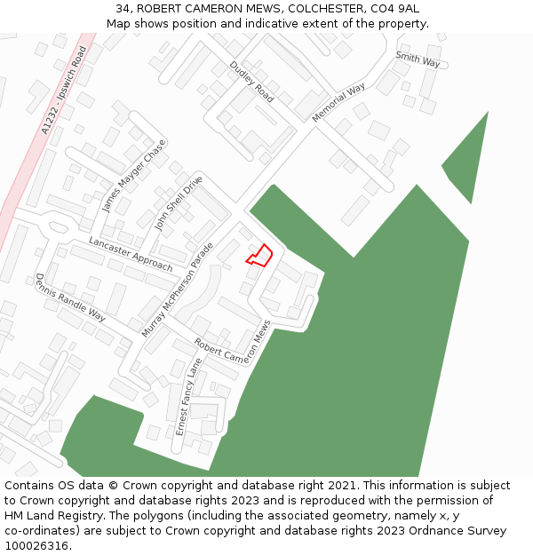 34, ROBERT CAMERON MEWS, COLCHESTER, CO4 9AL: Location map and indicative extent of plot