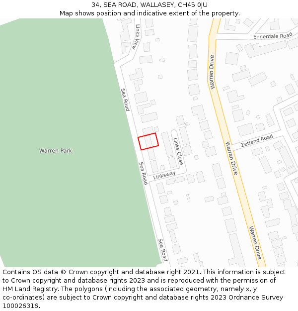 34, SEA ROAD, WALLASEY, CH45 0JU: Location map and indicative extent of plot