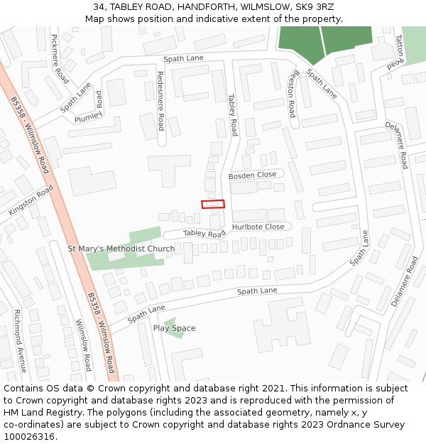 34, TABLEY ROAD, HANDFORTH, WILMSLOW, SK9 3RZ: Location map and indicative extent of plot