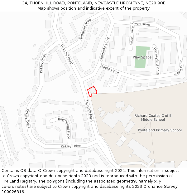 34, THORNHILL ROAD, PONTELAND, NEWCASTLE UPON TYNE, NE20 9QE: Location map and indicative extent of plot