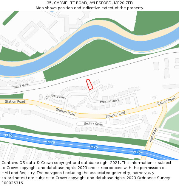 35, CARMELITE ROAD, AYLESFORD, ME20 7FB: Location map and indicative extent of plot