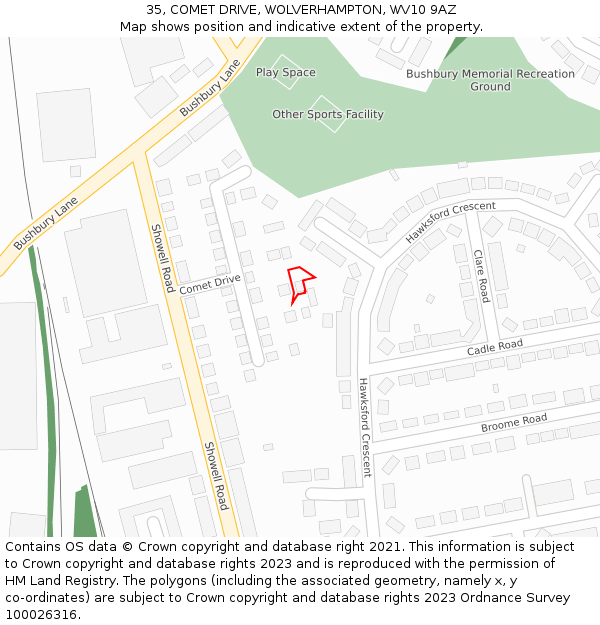 35, COMET DRIVE, WOLVERHAMPTON, WV10 9AZ: Location map and indicative extent of plot