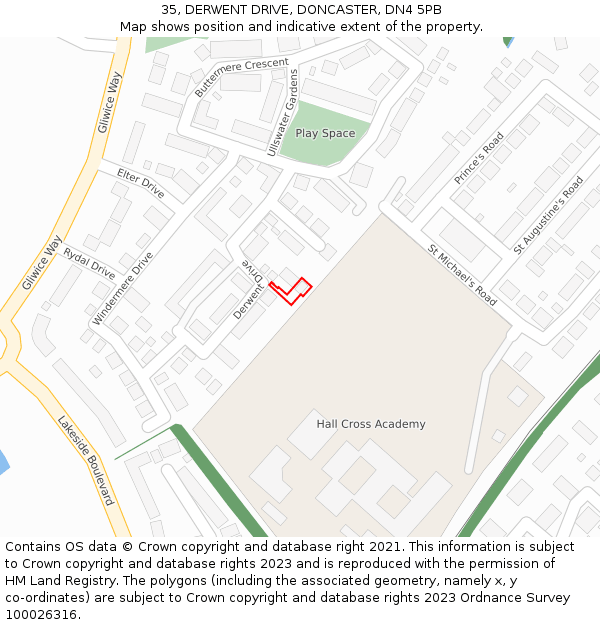 35, DERWENT DRIVE, DONCASTER, DN4 5PB: Location map and indicative extent of plot