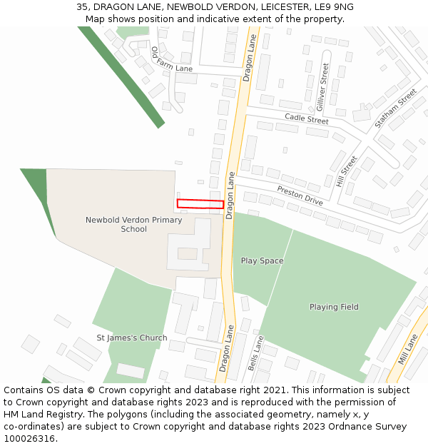 35, DRAGON LANE, NEWBOLD VERDON, LEICESTER, LE9 9NG: Location map and indicative extent of plot