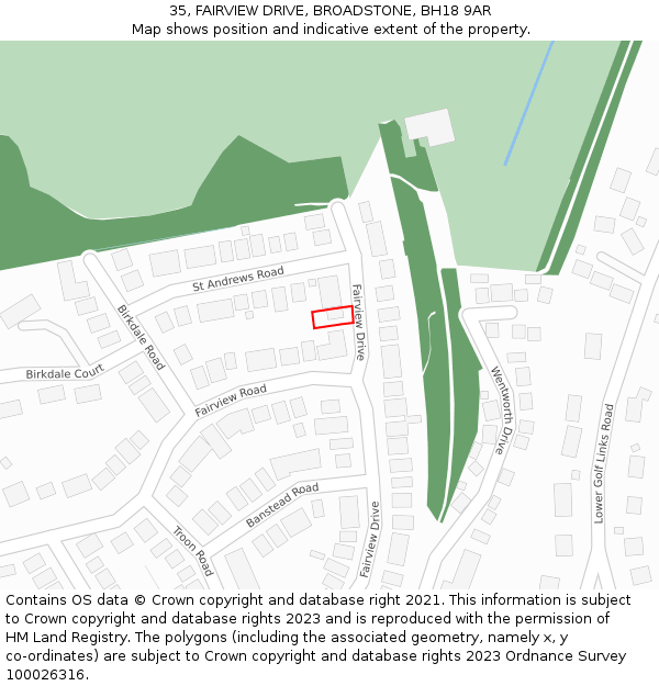 35, FAIRVIEW DRIVE, BROADSTONE, BH18 9AR: Location map and indicative extent of plot