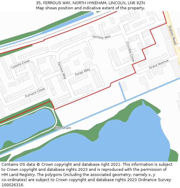 35, FERROUS WAY, NORTH HYKEHAM, LINCOLN, LN6 9ZN: Location map and indicative extent of plot