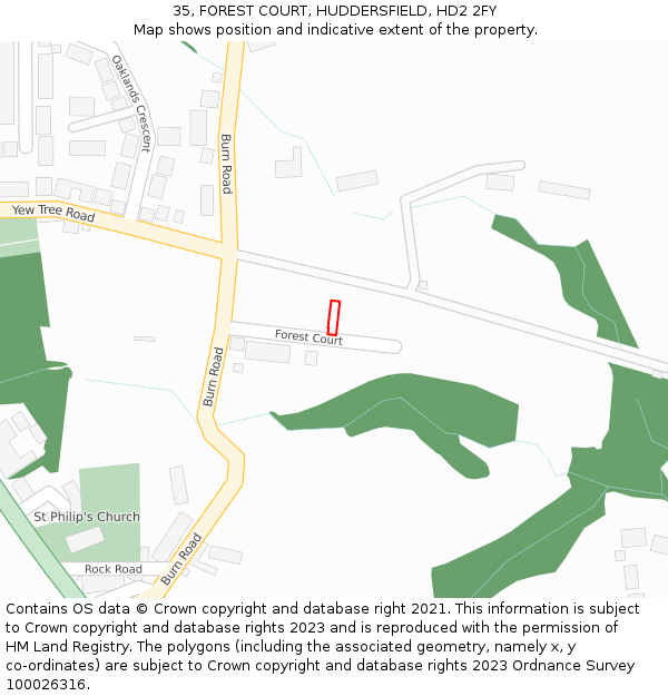 35, FOREST COURT, HUDDERSFIELD, HD2 2FY: Location map and indicative extent of plot