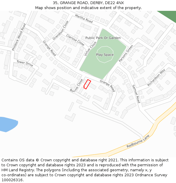 35, GRANGE ROAD, DERBY, DE22 4NX: Location map and indicative extent of plot