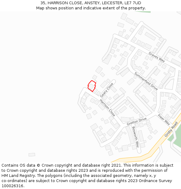 35, HARRISON CLOSE, ANSTEY, LEICESTER, LE7 7UD: Location map and indicative extent of plot