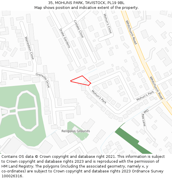 35, MOHUNS PARK, TAVISTOCK, PL19 9BL: Location map and indicative extent of plot