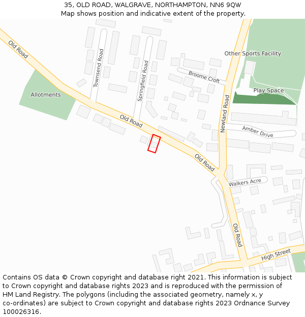 35, OLD ROAD, WALGRAVE, NORTHAMPTON, NN6 9QW: Location map and indicative extent of plot