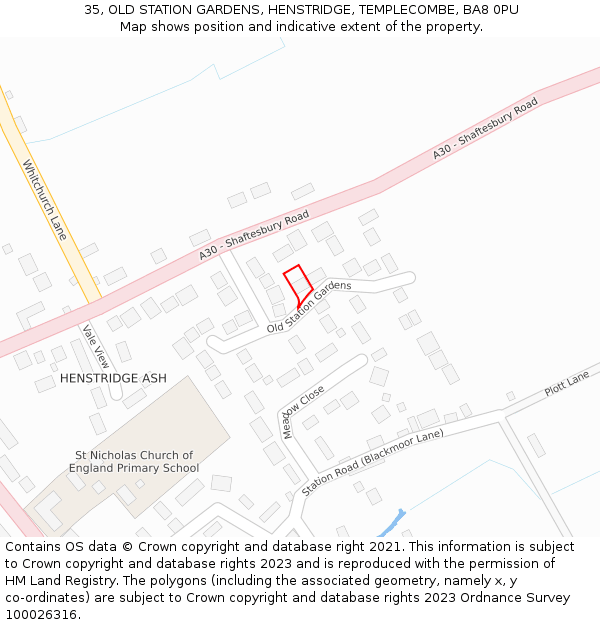 35, OLD STATION GARDENS, HENSTRIDGE, TEMPLECOMBE, BA8 0PU: Location map and indicative extent of plot