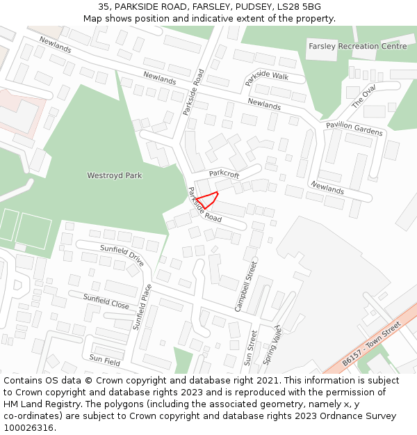 35, PARKSIDE ROAD, FARSLEY, PUDSEY, LS28 5BG: Location map and indicative extent of plot