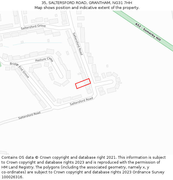 35, SALTERSFORD ROAD, GRANTHAM, NG31 7HH: Location map and indicative extent of plot