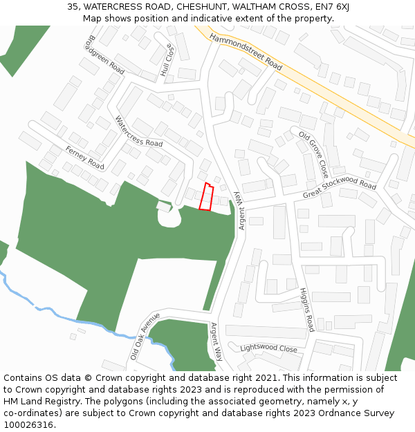 35, WATERCRESS ROAD, CHESHUNT, WALTHAM CROSS, EN7 6XJ: Location map and indicative extent of plot