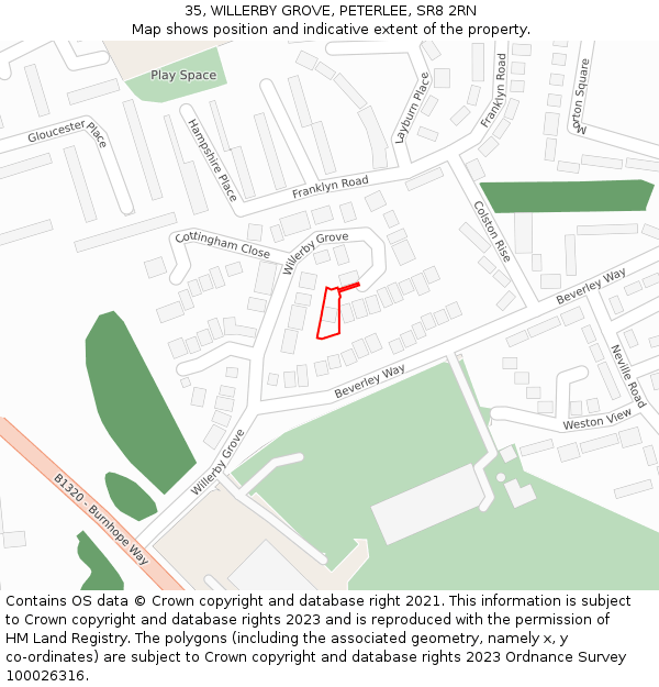 35, WILLERBY GROVE, PETERLEE, SR8 2RN: Location map and indicative extent of plot