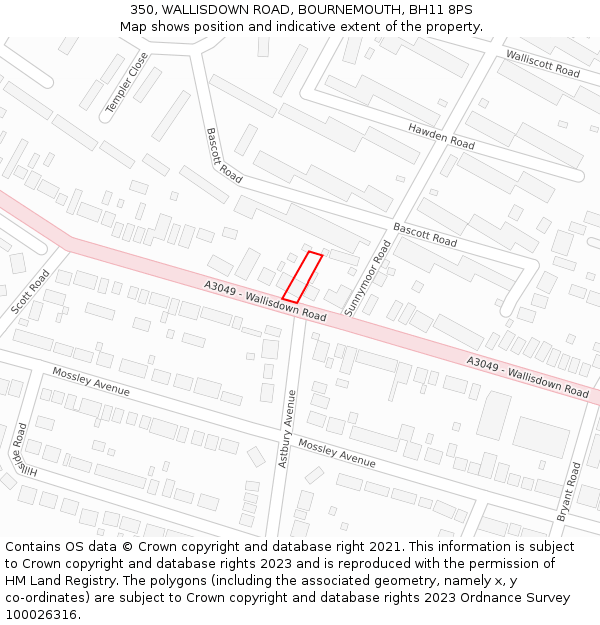 350, WALLISDOWN ROAD, BOURNEMOUTH, BH11 8PS: Location map and indicative extent of plot