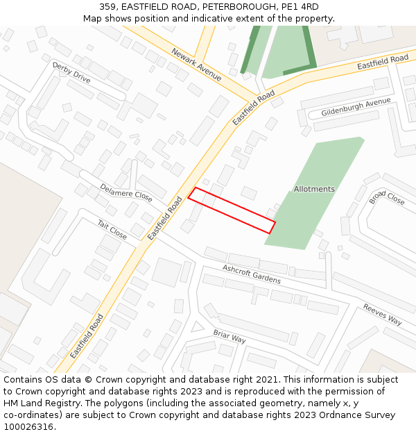 359, EASTFIELD ROAD, PETERBOROUGH, PE1 4RD: Location map and indicative extent of plot