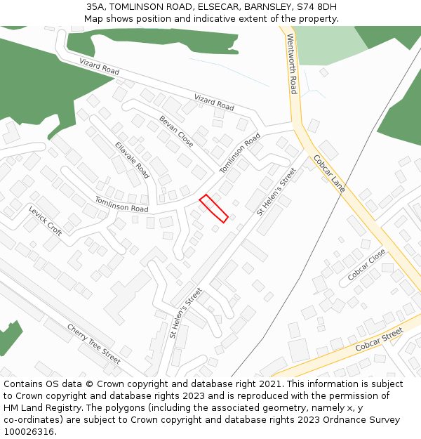 35A, TOMLINSON ROAD, ELSECAR, BARNSLEY, S74 8DH: Location map and indicative extent of plot