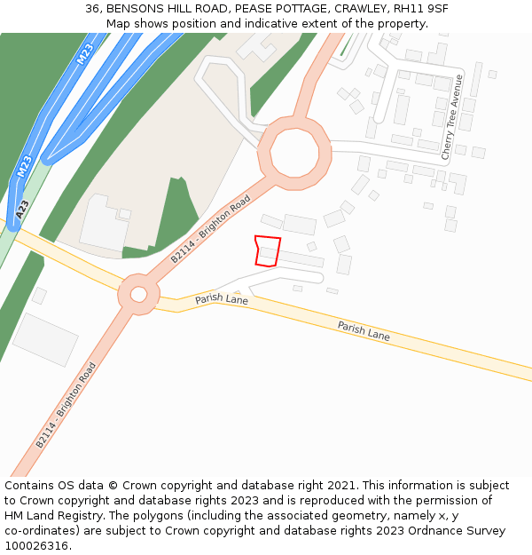 36, BENSONS HILL ROAD, PEASE POTTAGE, CRAWLEY, RH11 9SF: Location map and indicative extent of plot