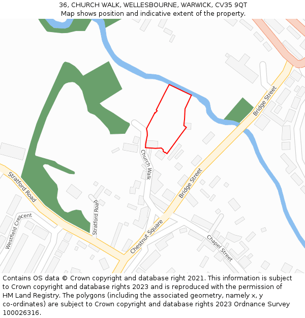 36, CHURCH WALK, WELLESBOURNE, WARWICK, CV35 9QT: Location map and indicative extent of plot