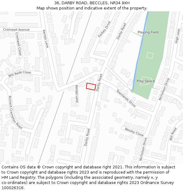 36, DARBY ROAD, BECCLES, NR34 9XH: Location map and indicative extent of plot