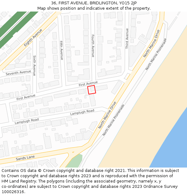 36, FIRST AVENUE, BRIDLINGTON, YO15 2JP: Location map and indicative extent of plot