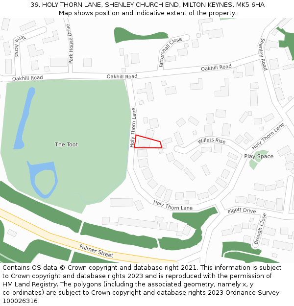 36, HOLY THORN LANE, SHENLEY CHURCH END, MILTON KEYNES, MK5 6HA: Location map and indicative extent of plot